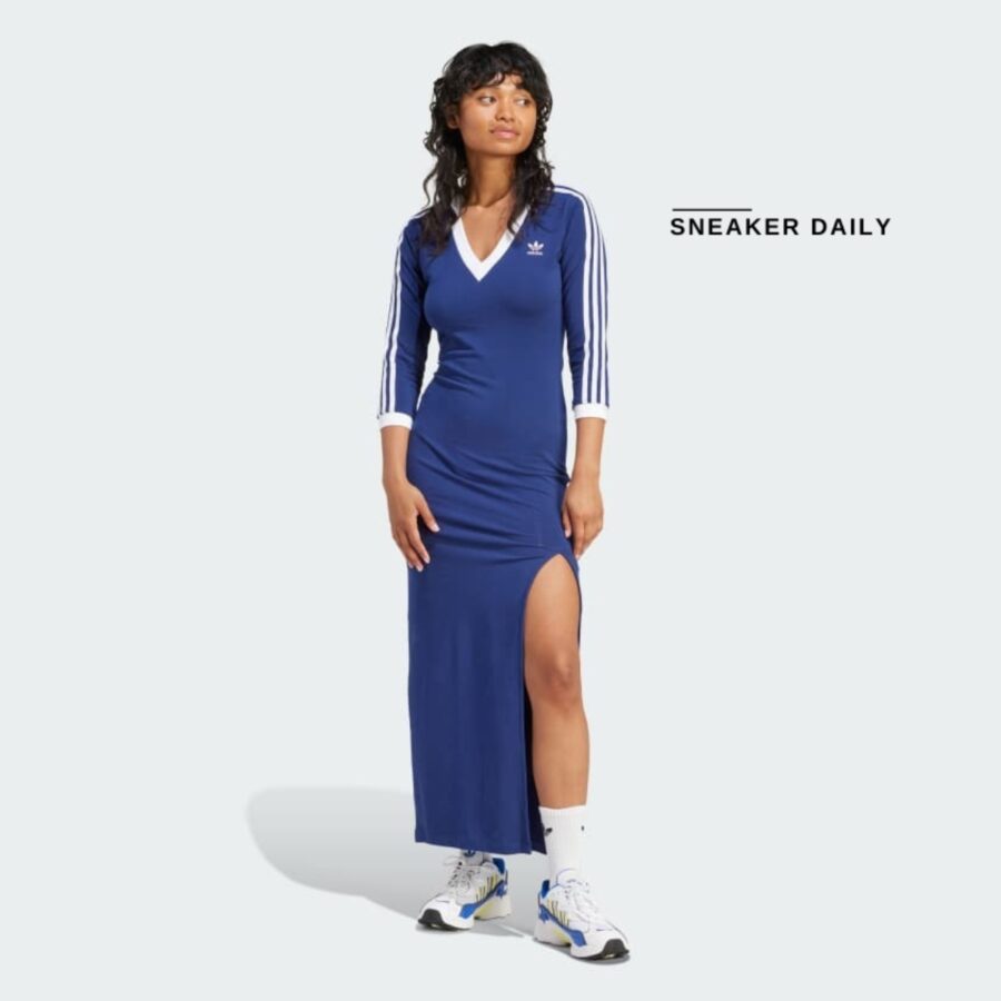 váy adidas adicolor classics 3-stripes maxi dress - dark blue ip2987