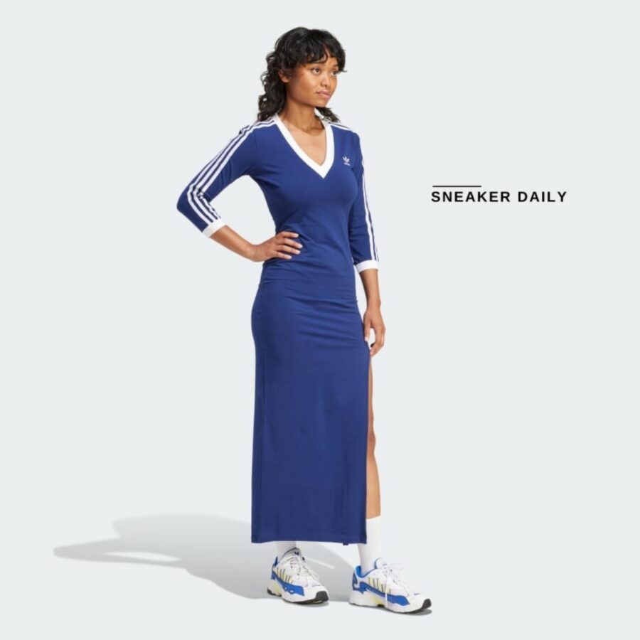 váy adidas adicolor classics 3-stripes maxi dress - dark blue ip2987