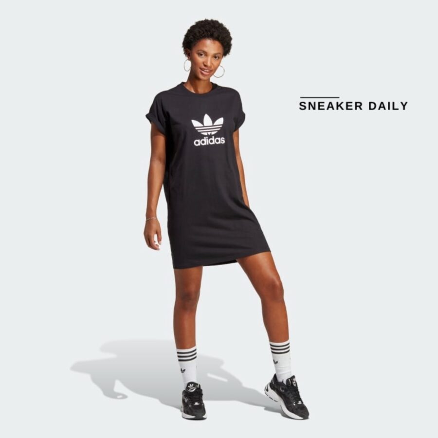 váy adidas adicolor classics trefoil tee dress - black ic5483