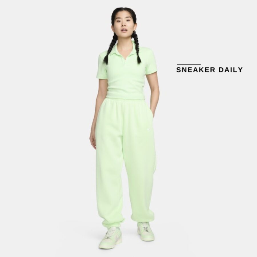 áo nike sportswear essential women's short-sleeved lapel top - mist green dv7885-376