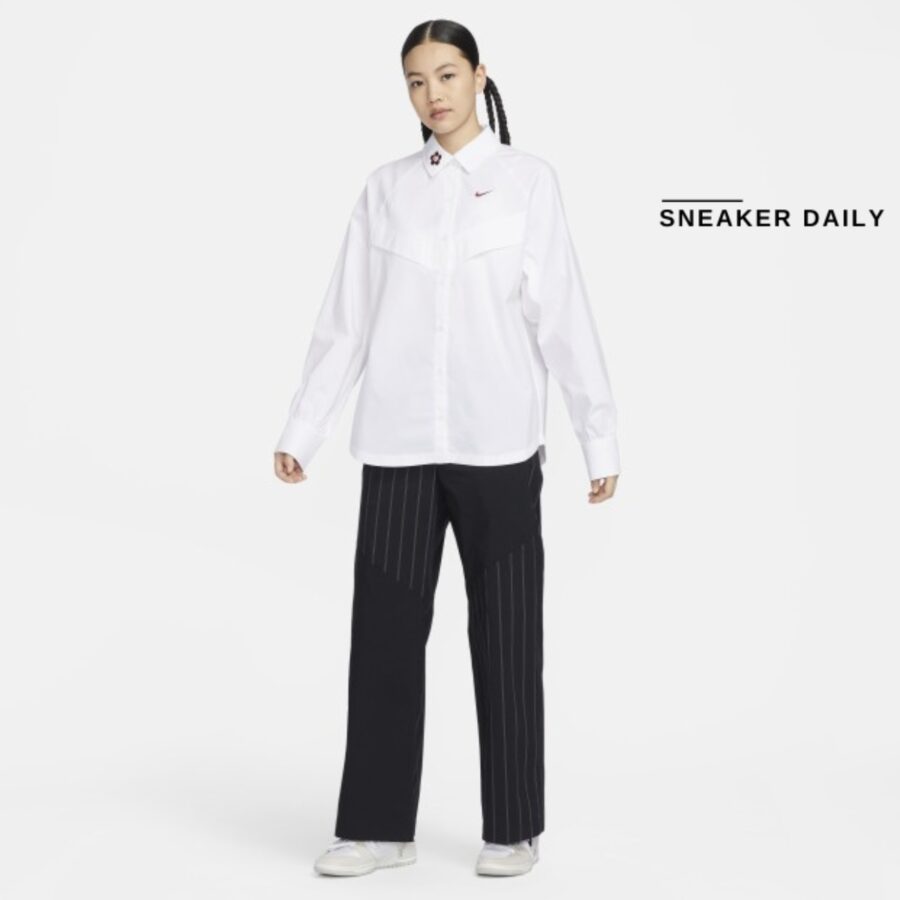 áo nike sportswear women's woven long-sleeved shirt - white hf1131-100