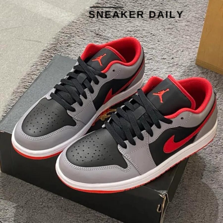 giày air jordan 1 low 'black light smoke grey gym red' 553558-060