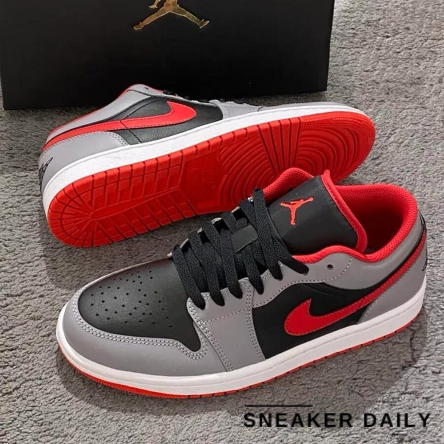 giày air jordan 1 low 'black light smoke grey gym red' 553558-060