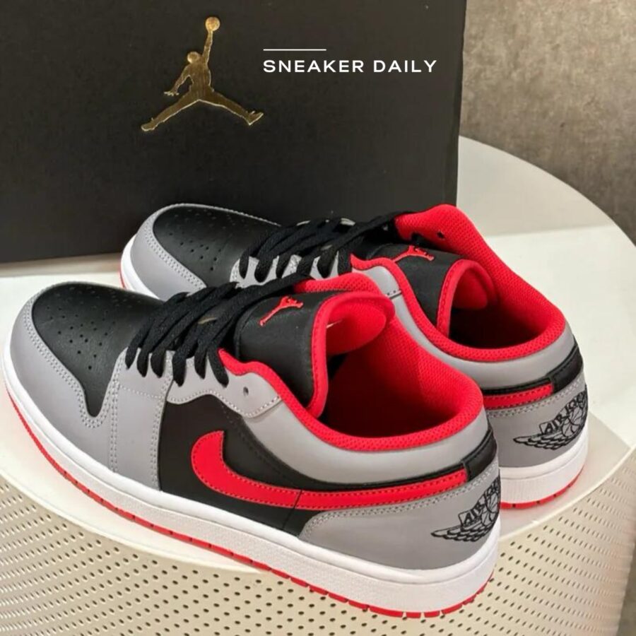 giày air jordan 1 low 'black light smoke grey gym red' 553558-060