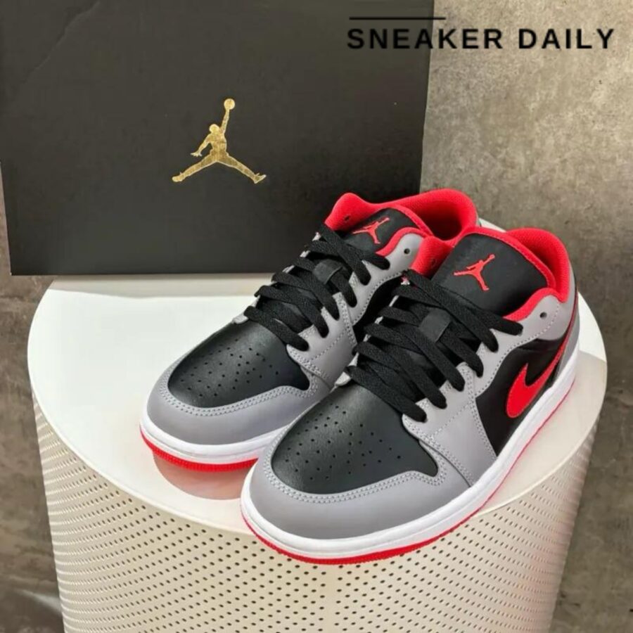 giày air jordan 1 low 'black light smoke grey gym red' 553558-060