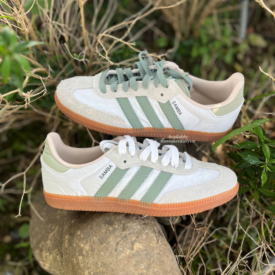 giày adidas samba 'cloud white silver green' (wmns) id0492