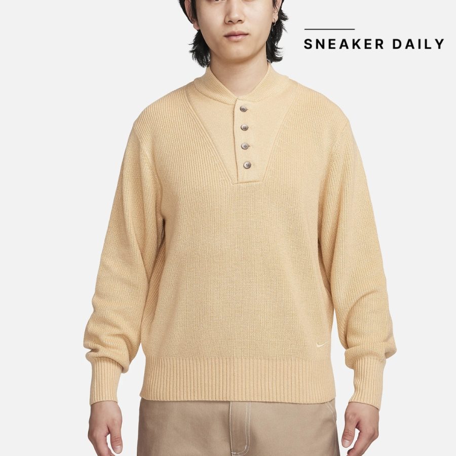 áo nike long-sleeve military henley sweater 'beige' fn3119-252