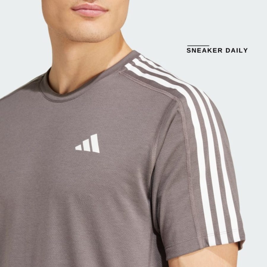 áo adidas own the run 3-stripes tee - charcoal iv9952