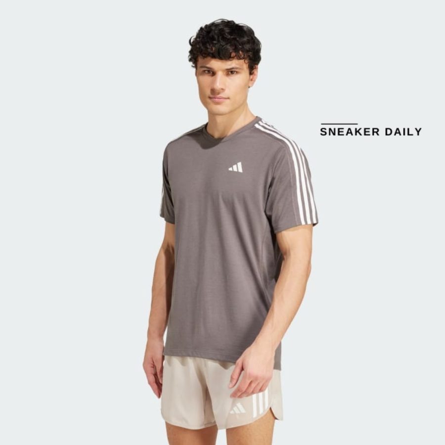 áo adidas own the run 3-stripes tee - charcoal iv9952