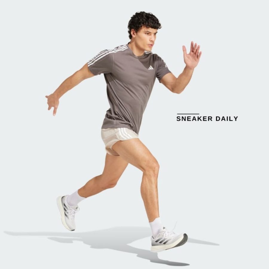 áo adidas own the run 3-stripes tee - charcoal iv9952