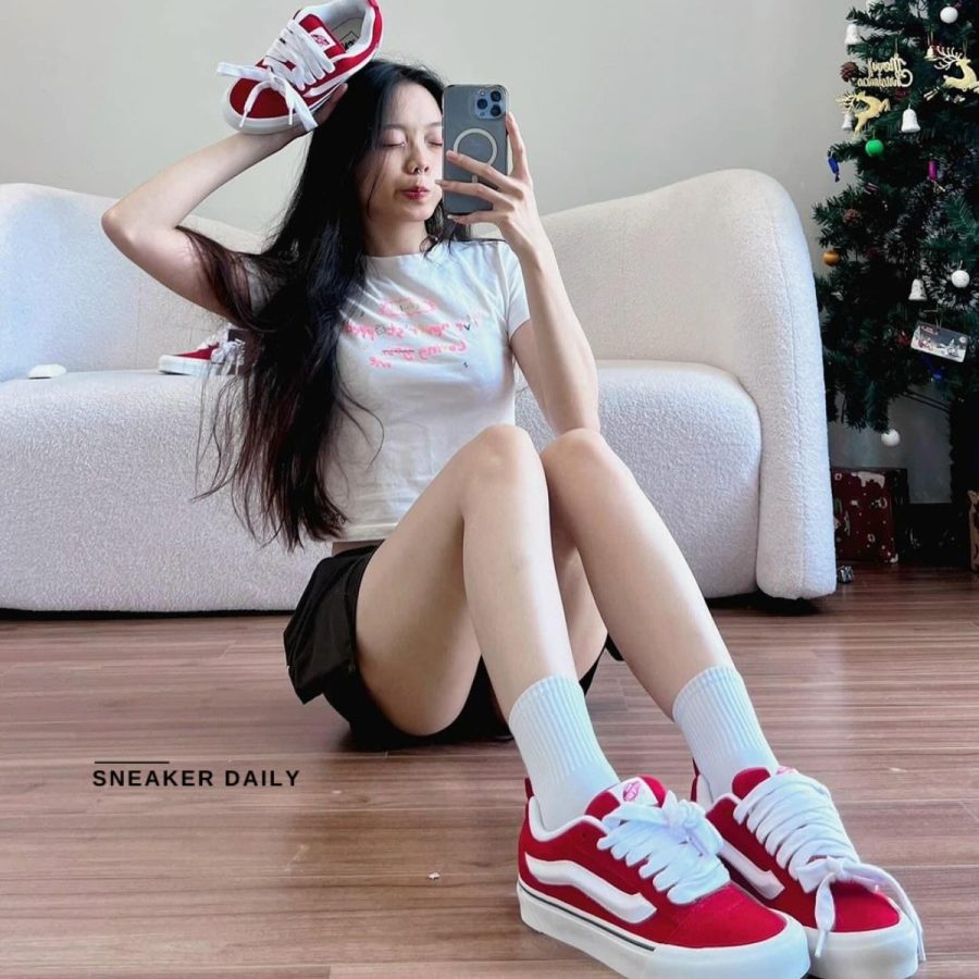 giày vans knu skool 'red white' vn0009qcjv6