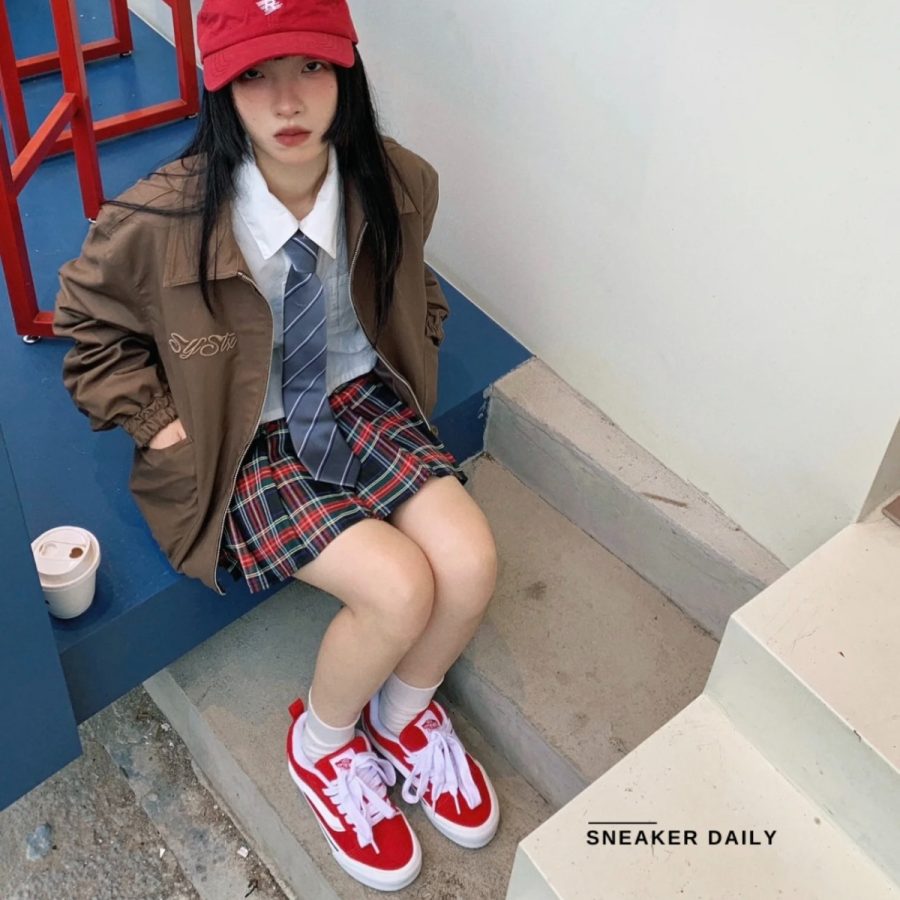 giày vans knu skool 'red white' vn0009qcjv6