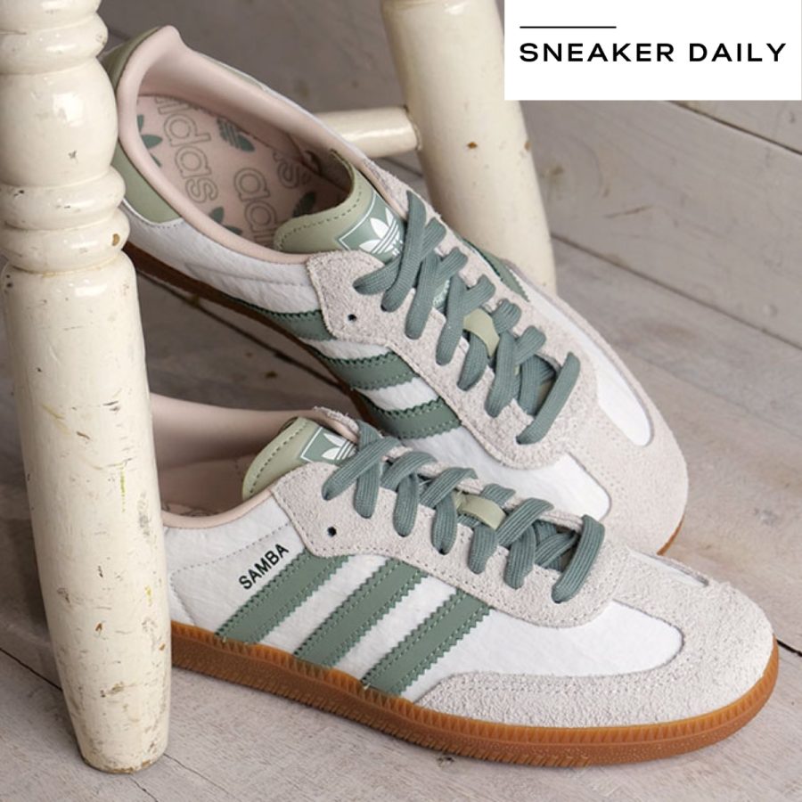 giày adidas samba 'cloud white silver green' (wmns) id0492