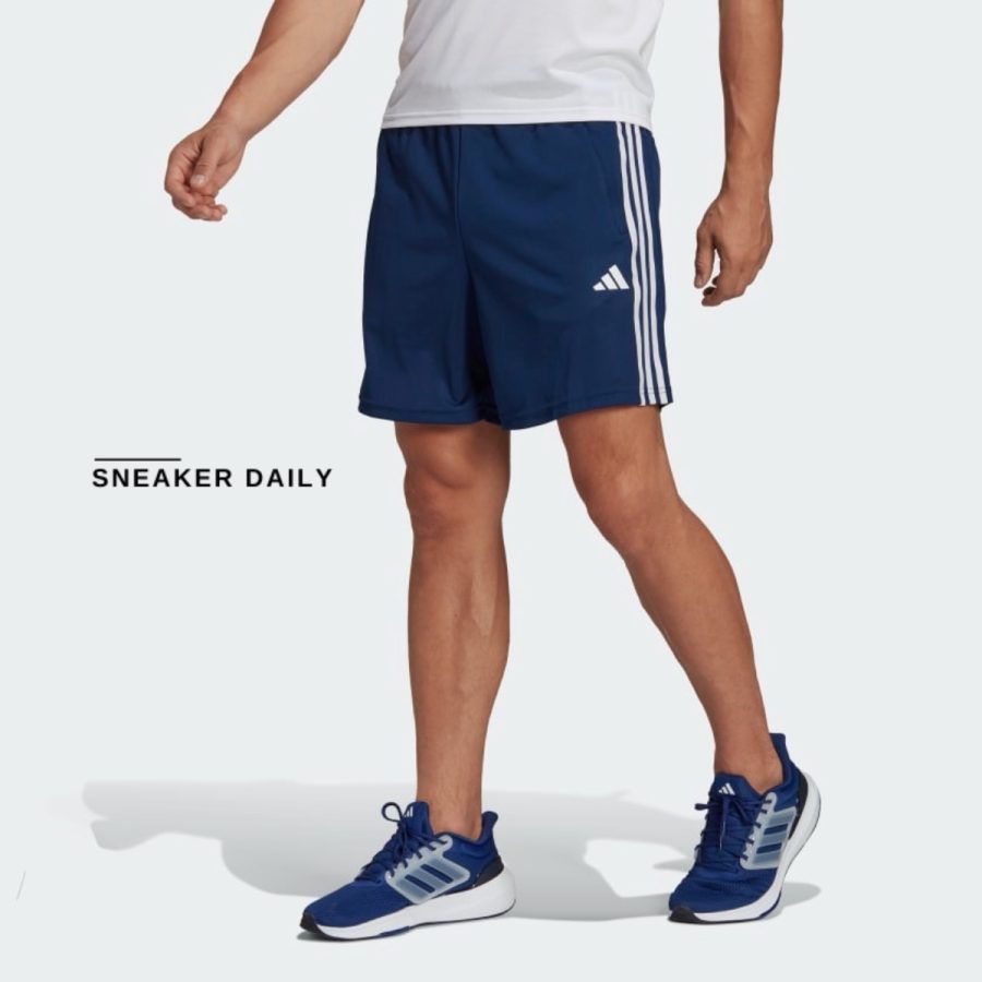 quần adidas train essentials piqué 3-stripes training shorts - dark blue ib8112