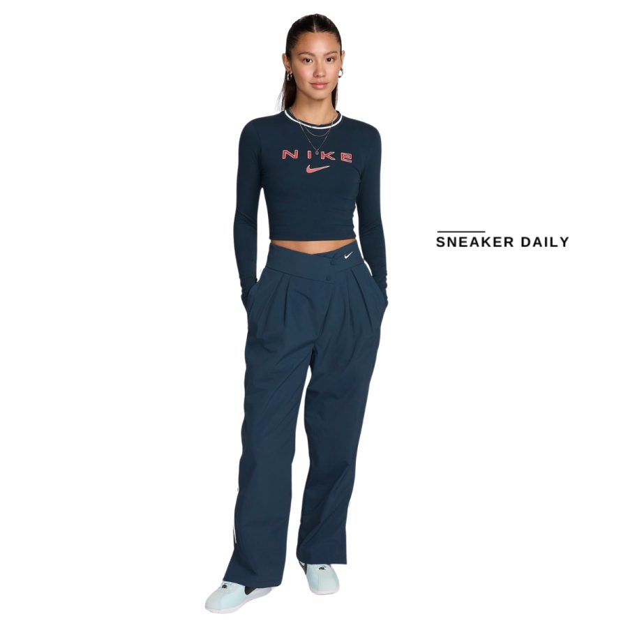 áo nike sportswear chill knit women's slim long sleeve crop graphic t-shirt fz2859-478