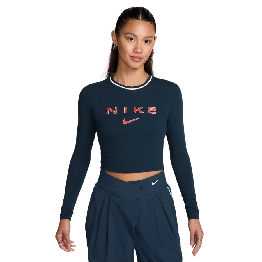 áo nike sportswear chill knit women's slim long sleeve crop graphic t-shirt fz2859-478