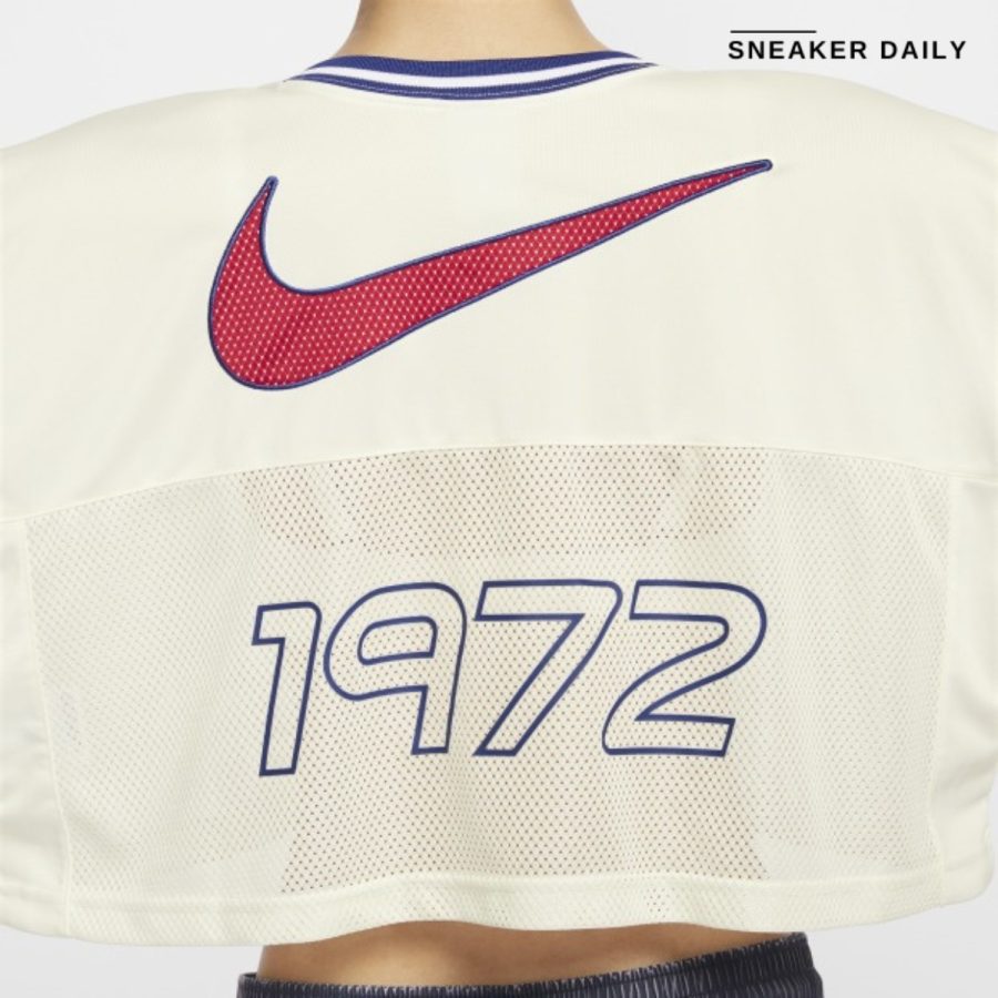 áo nike sportswear graphic crop jersey asia sizing 'beige red' hf6288-133
