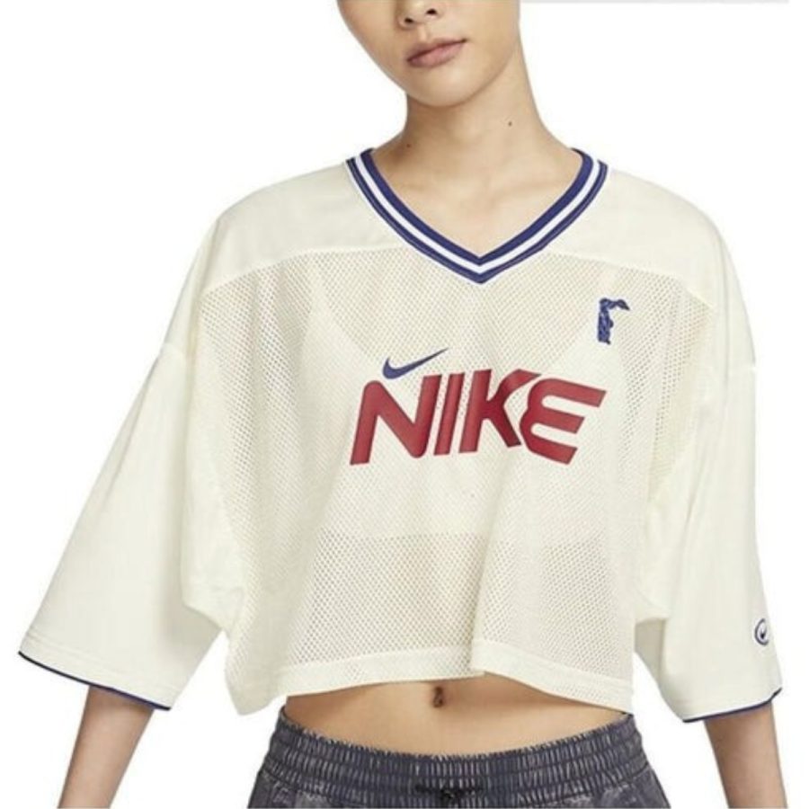 áo nike sportswear graphic crop jersey asia sizing 'beige red' hf6288-133