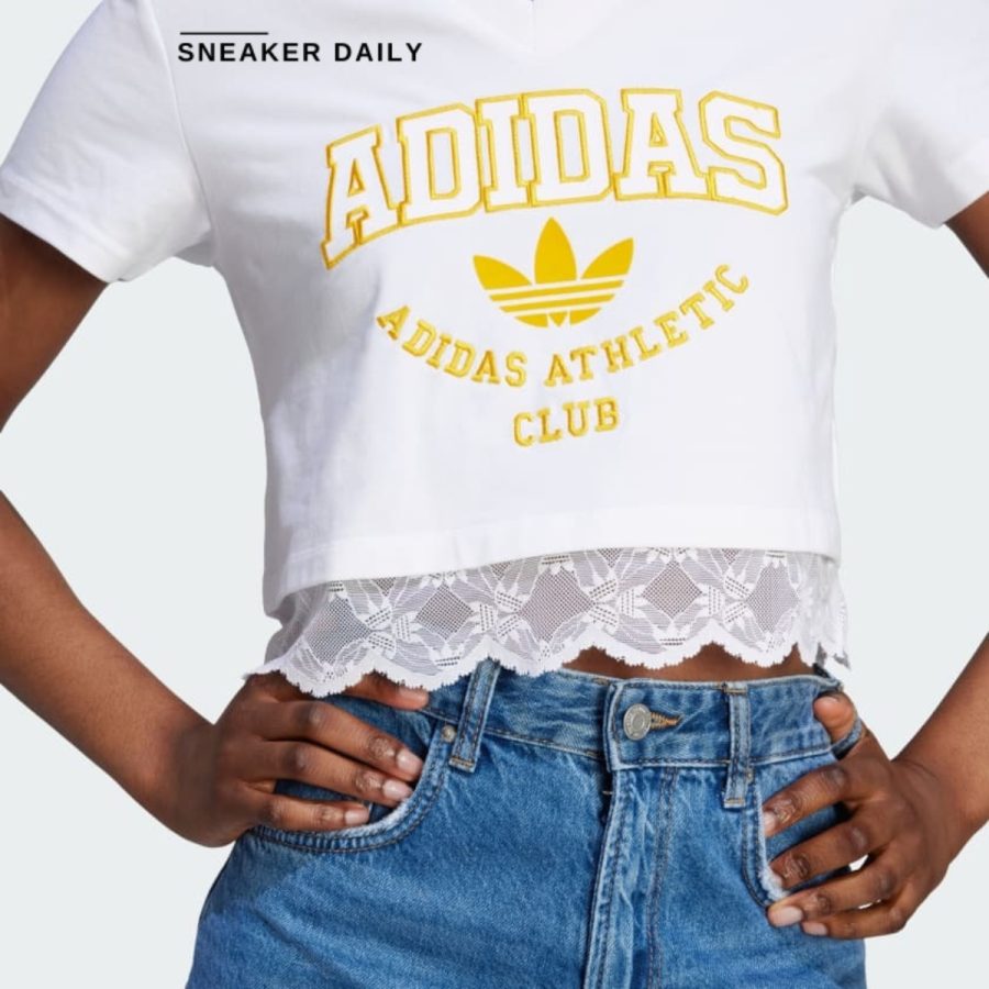 áo adidas cropped lace trim tee - white ii5608