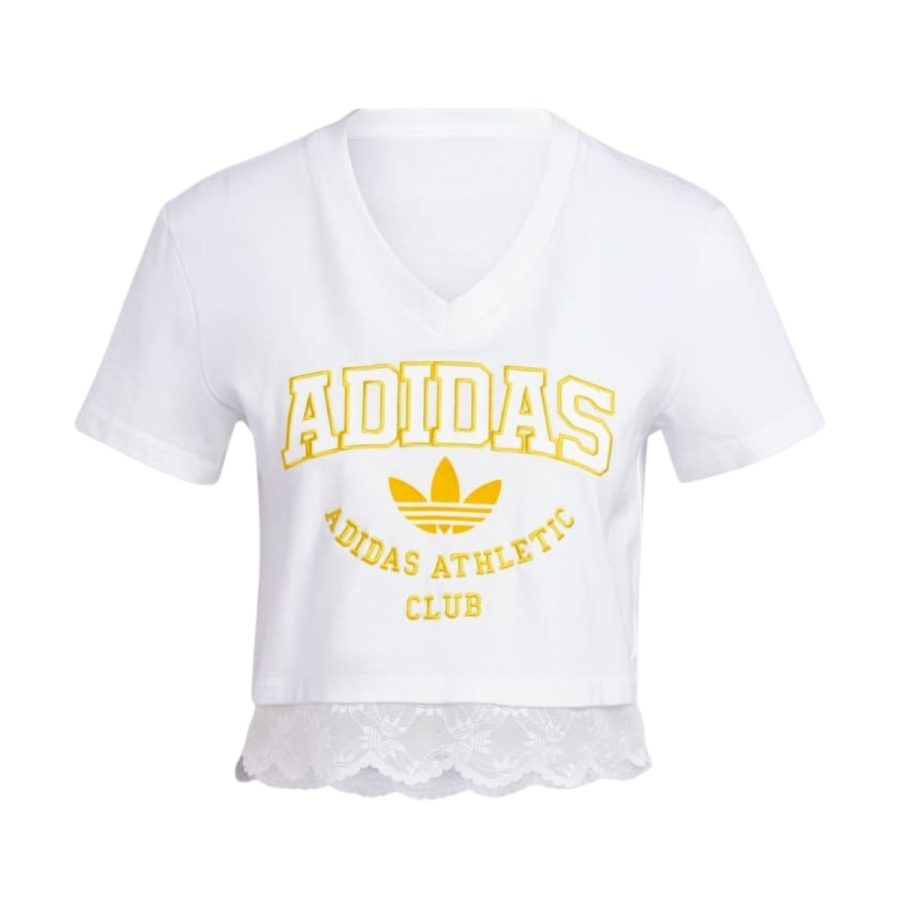 áo adidas cropped lace trim tee - white ii5608