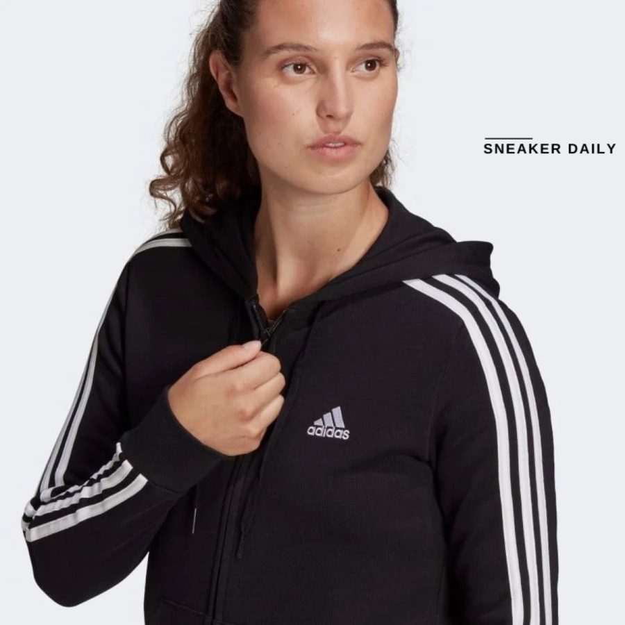 áo adidas essentials french terry 3-stripes full-zip hoodie - black gl0792