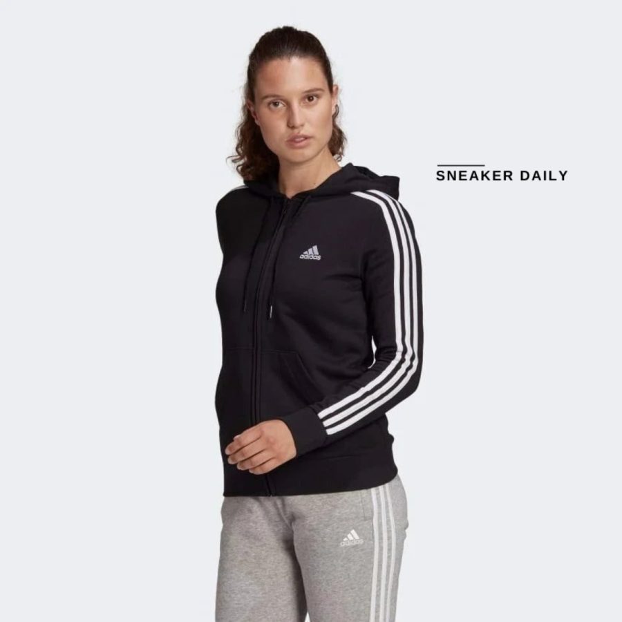 áo adidas essentials french terry 3-stripes full-zip hoodie - black gl0792