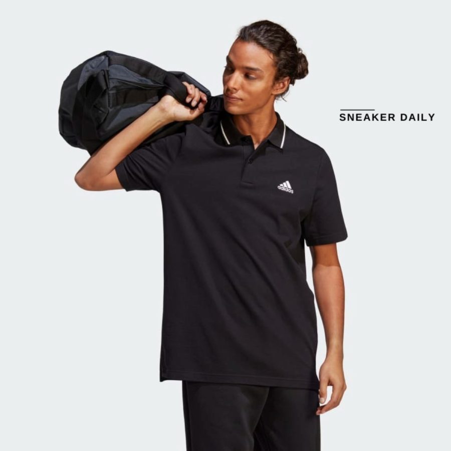 áo adidas essentials piqué small logo polo shirt - black ic9314