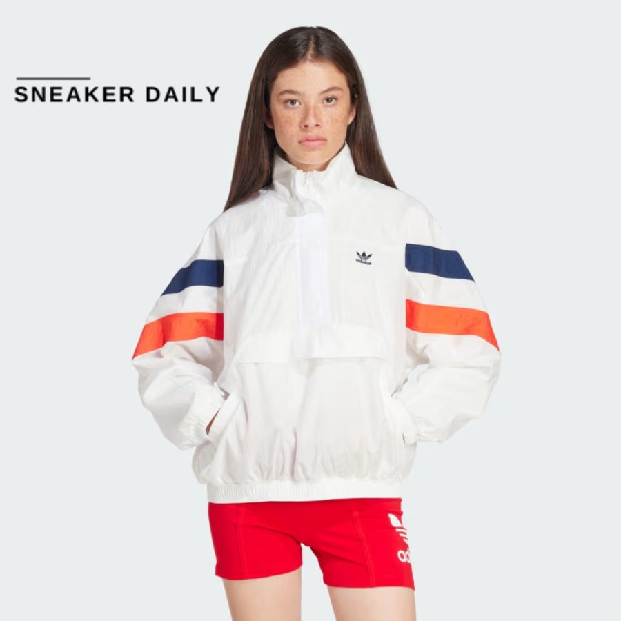 áo adidas half-zip windbreaker white is2320