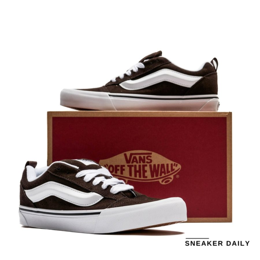 giày vans knu skool 'brown white' vn0009qcnwh1