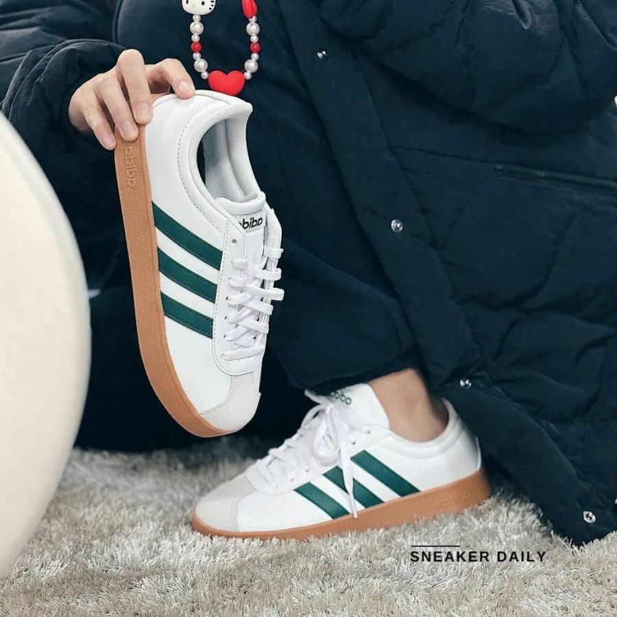 giày adidas vl court base 'cloud white / collegiate green' id3710
