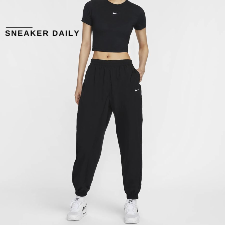 quần nike sportswear essential women's mid-rise oversized woven joggers fv7669-010