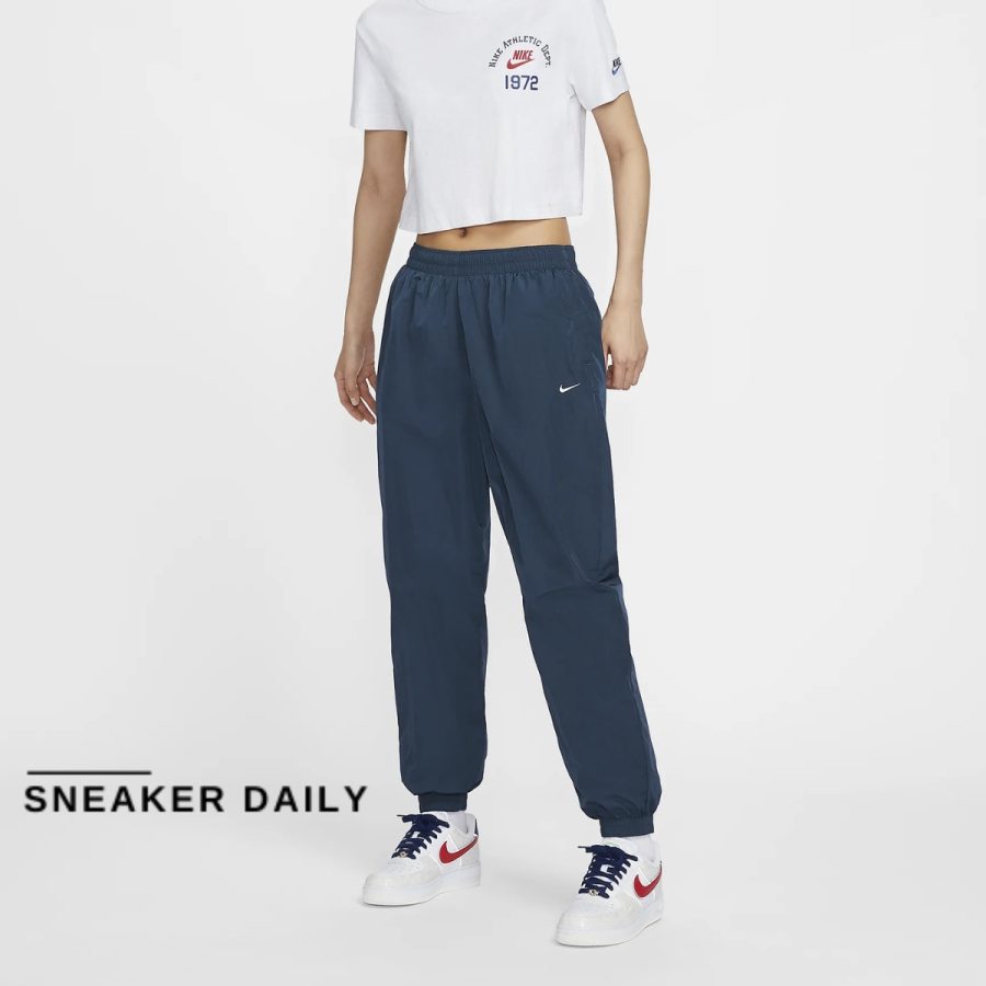 quần nike sportswear essential women's mid-rise oversized woven joggers fv7669-478