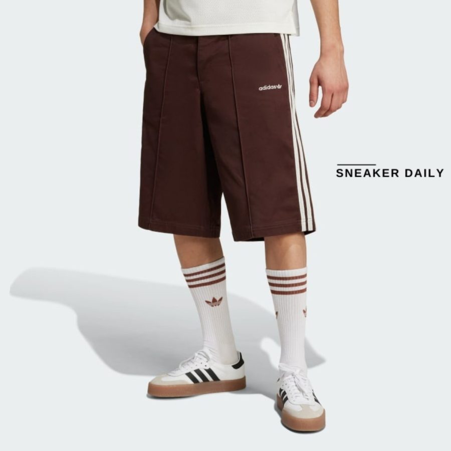 quần adidas '80s loose buttoned 3-stripes 11-inch bermuda shorts - shadow brown jc6524