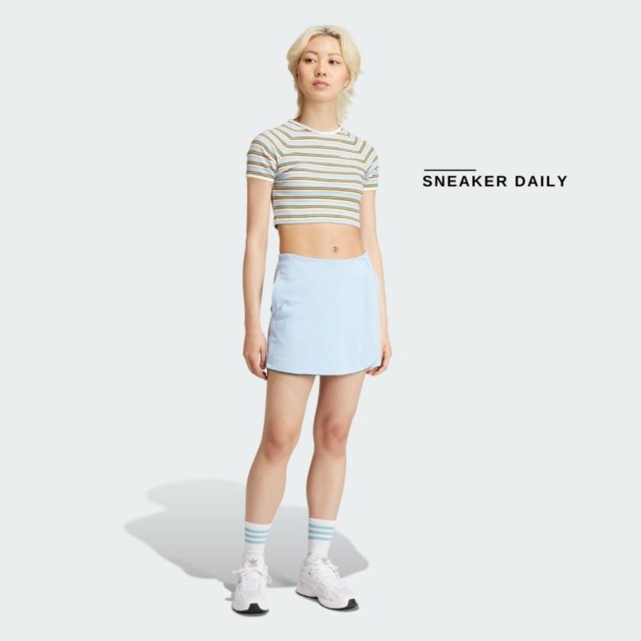 quần adidas logo embroidered mid rise golf skorts - clear sky jc6171