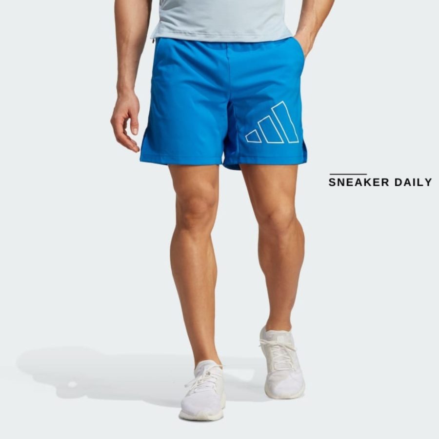 quần adidas train icons big logo training shorts - bright royal in9811