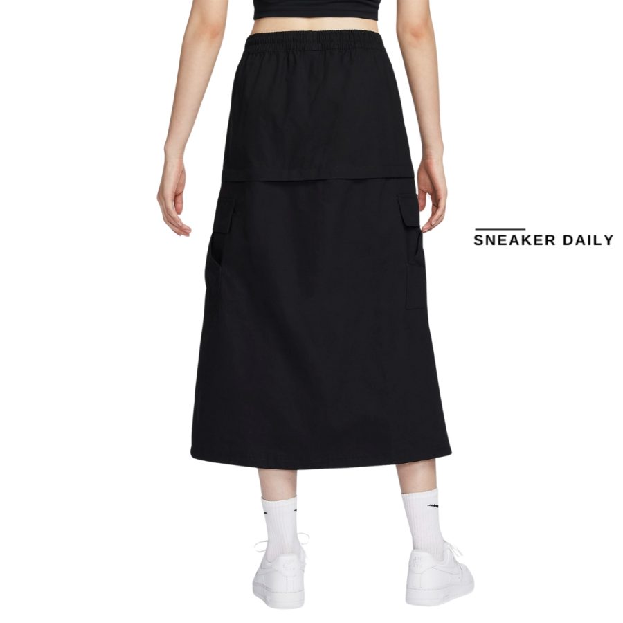 váy nike sportswear essential women's mid-rise woven cargo midi skirt fv7504-010