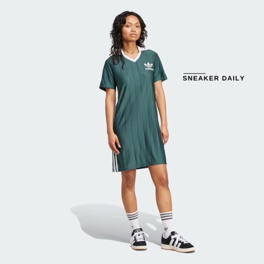 váy adidas adicolor 3-stripes pinstripe dress - mineral green ix5507