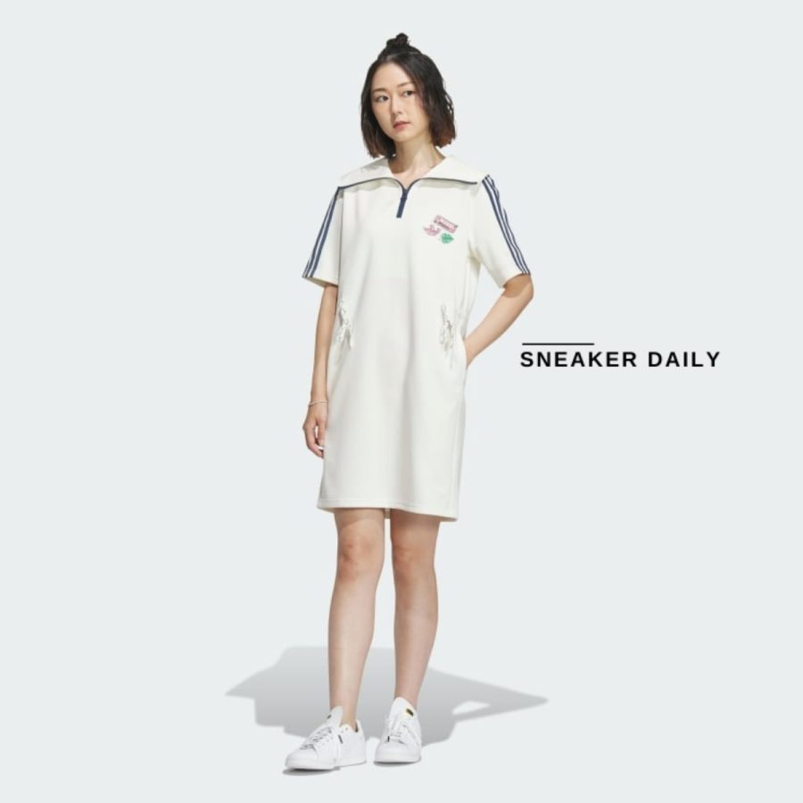 váy adidas summer holiday graphic play knit dress - off white iw6304