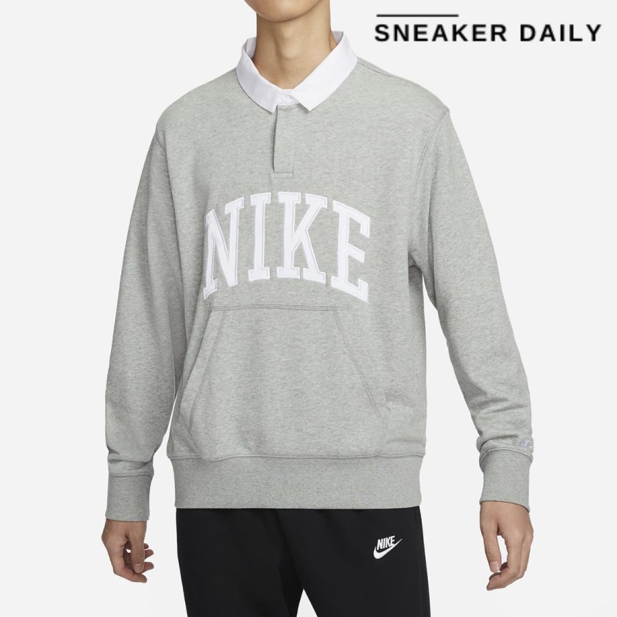áo nike club fleece men's long-sleeve fleece polo fn3113-063