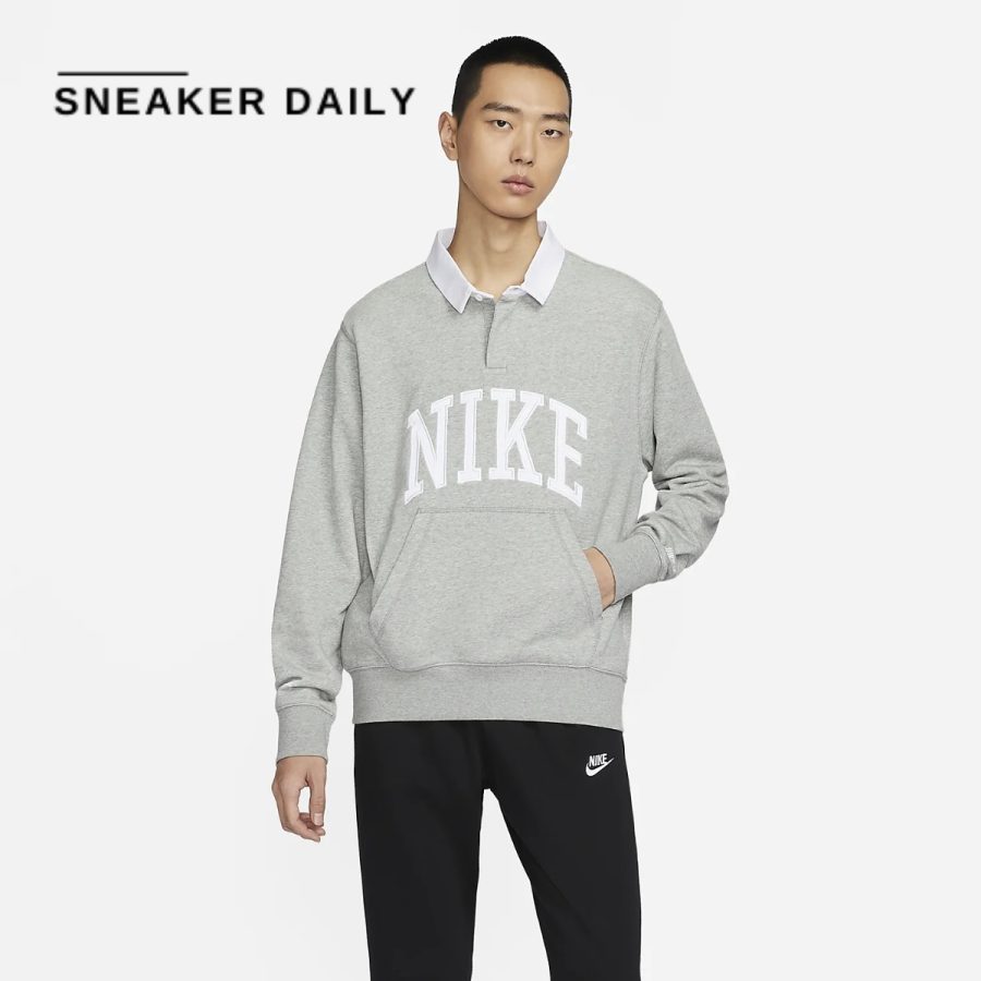 áo nike club fleece men's long-sleeve fleece polo fn3113-063