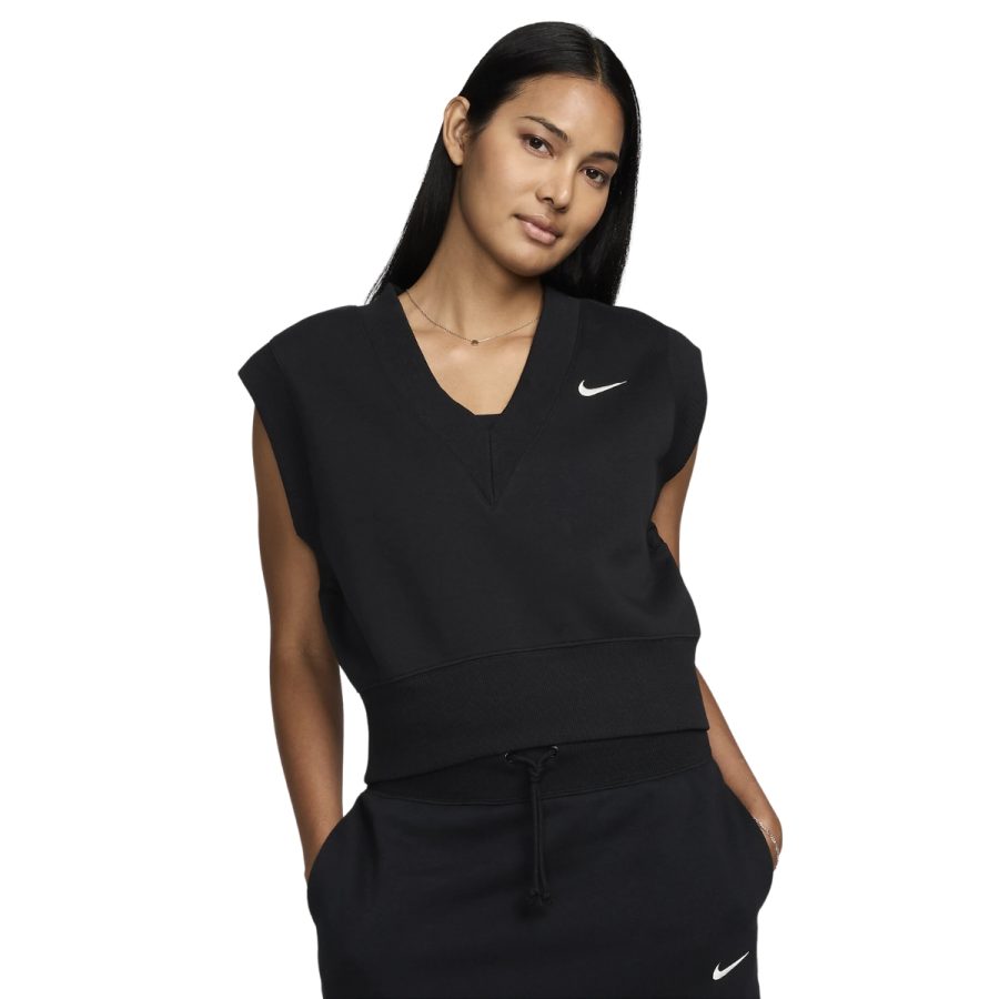 áo nike sportswear phoenix fleece women's loose v-neck sleeveless cropped top fv6317-010
