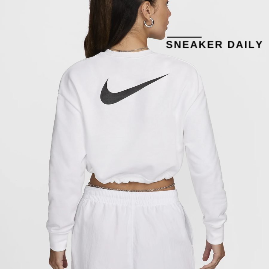 áo nike sportswear swoosh women's french terry crew white cj3767-100