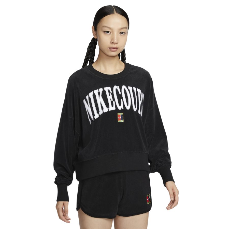 áo nikecourt heritage women's over-oversized crew-neck graphic tennis sweatshirt fq2243-010