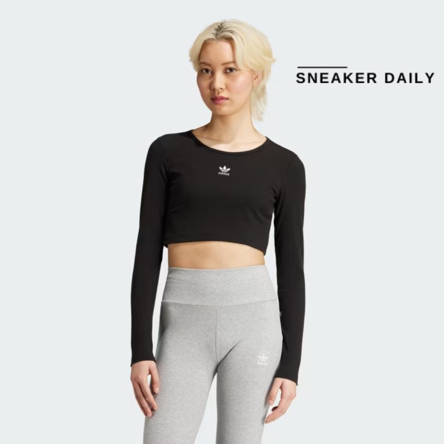 áo adidas essentials ribbed crop long sleeve tee black iw5725