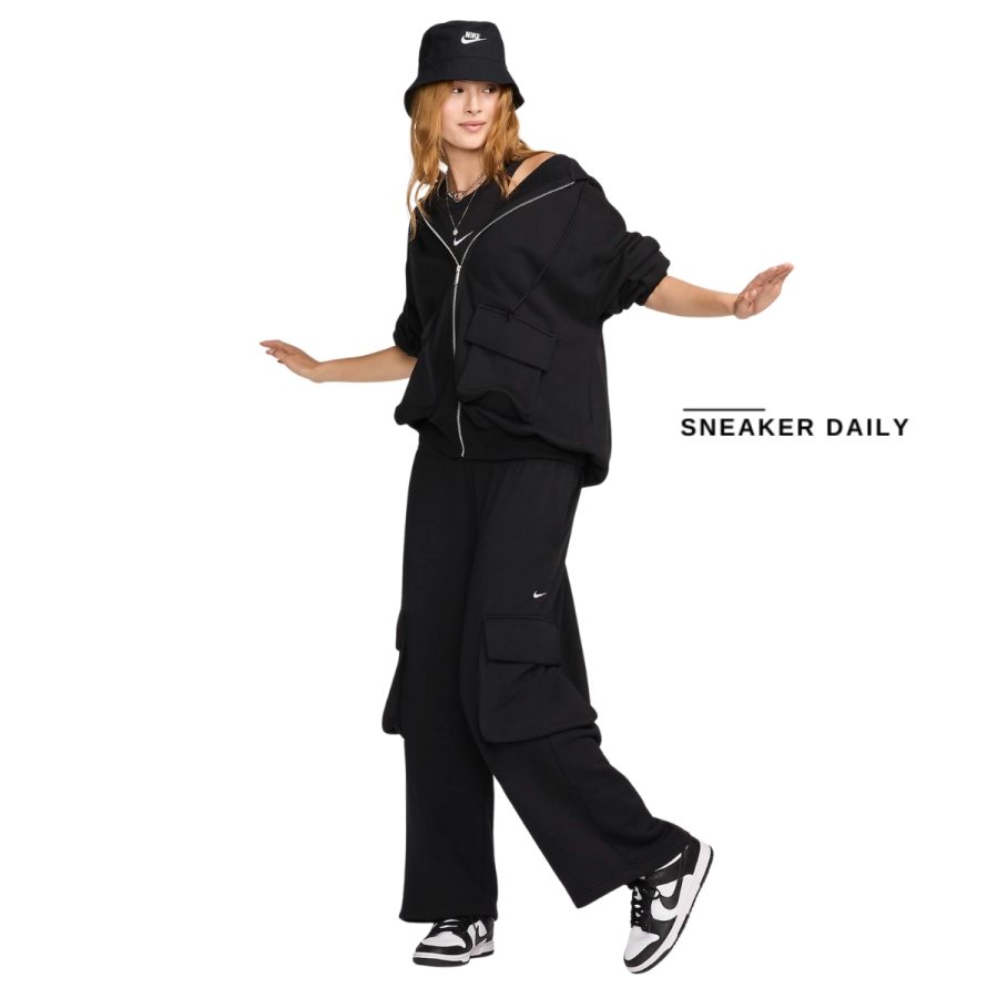 quần nike sportswear women's low-rise oversized open-hem french terry trousers fv7513-010