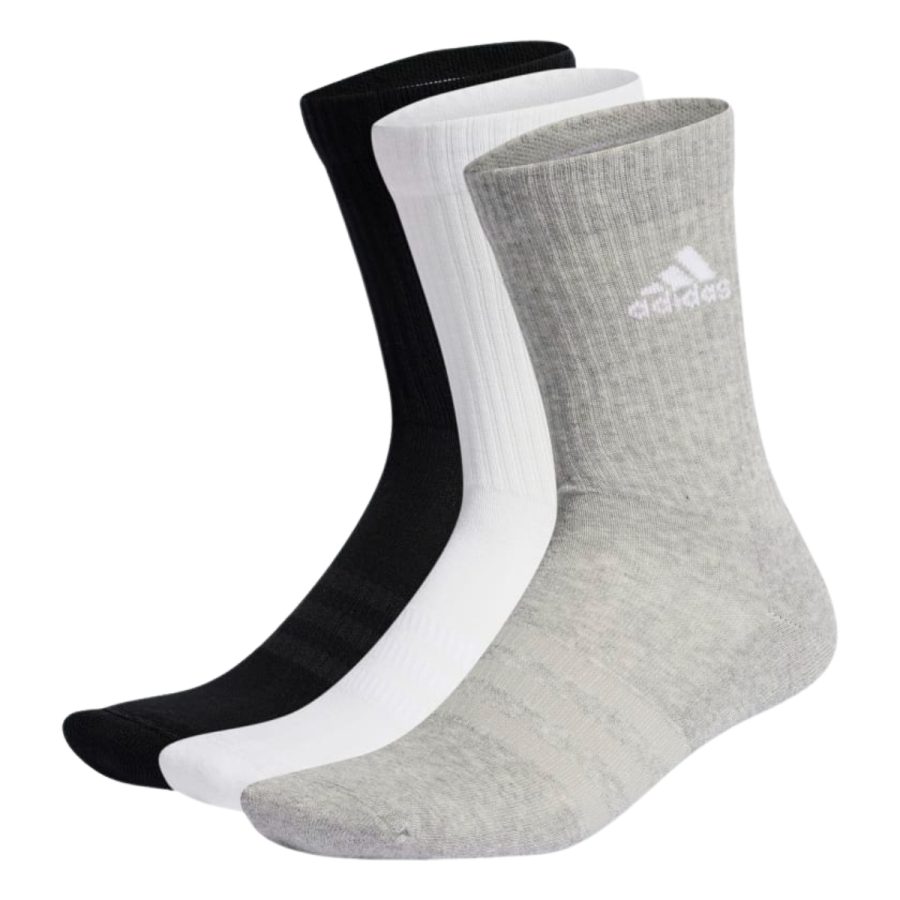 tất adidas cushioned crew socks 3 pairs - grey / white / black ic1311