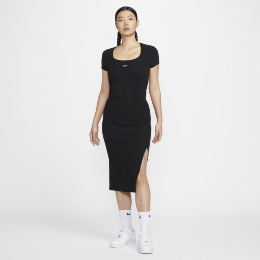 váy nike sportswear chill knit women's short-sleeve square-neck top fz7991-010