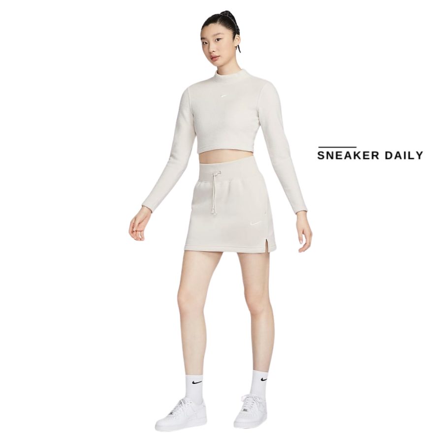 váy nike sportswear phoenix fleece women's slim mini skirt fv6319-104