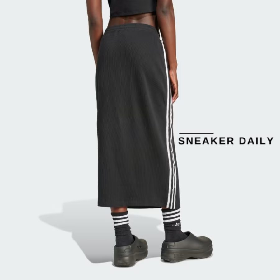 váy adidas knit women's black cotton long skirt iy7279