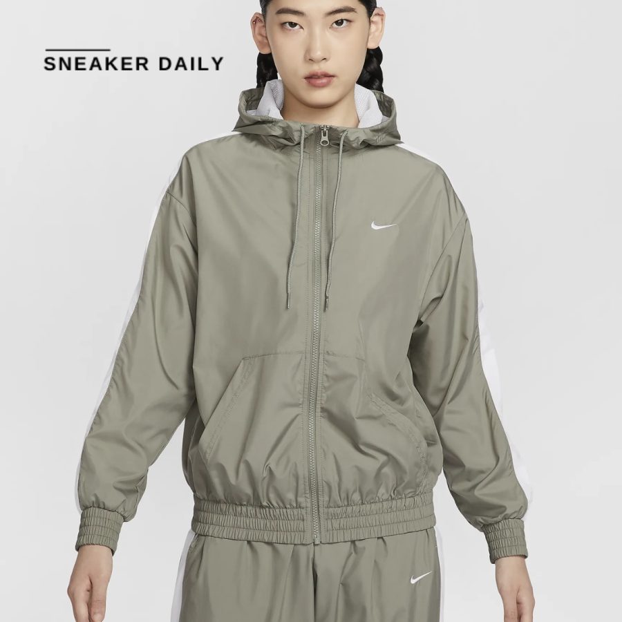 áo nike sportswear classic woven women's loose uv protection hooded jacket fv6299-320